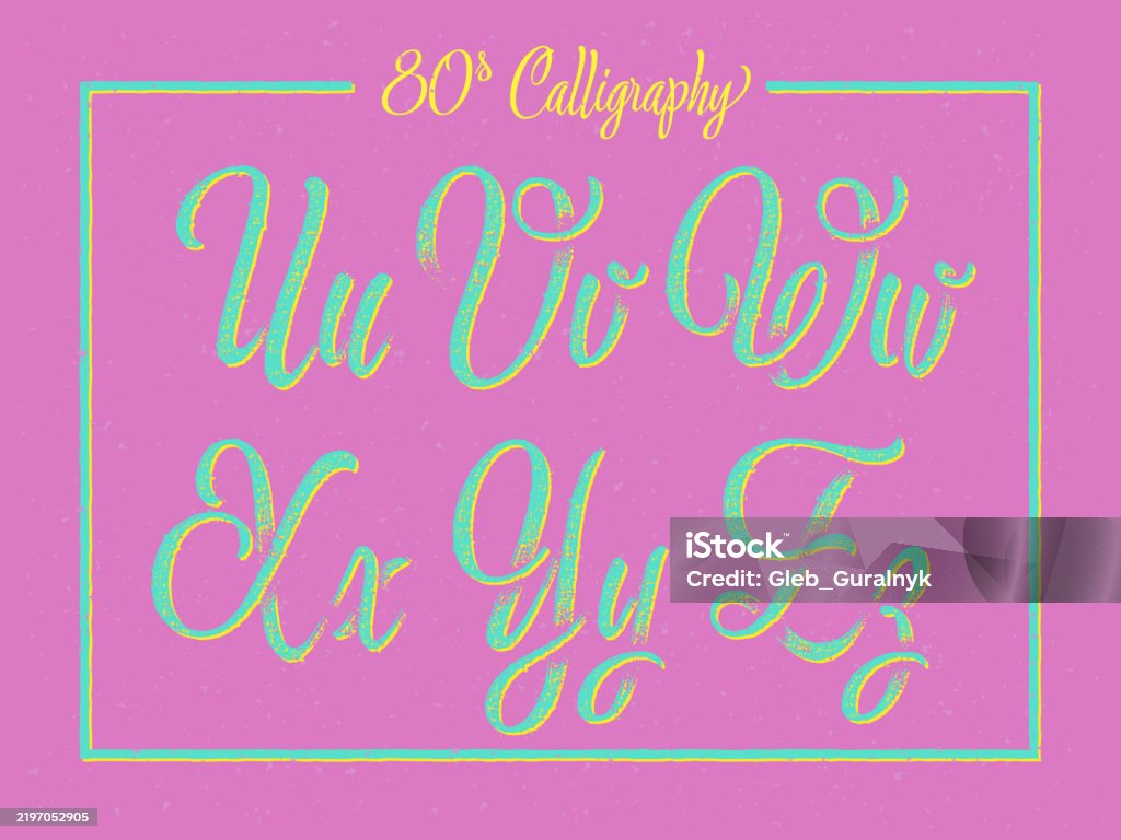 Vintage Calligraphic Script Font Set With Rough Textured Surface Stock ...