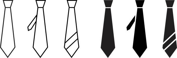 Tie line, flat Icons Set. Necktie symbols for your web site design, app. Formal wear clothing for men. Elegant male apparel for business occasions. Accessory for businessman on transparent background.