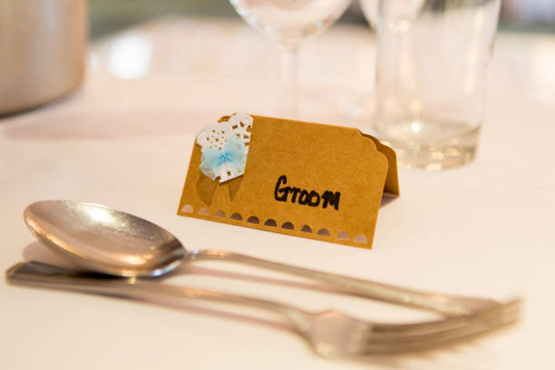 istock Groom place card at wedding reception 2197061013