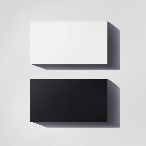 istock Business card 3d realistic mockup. 90x50 mm business card mock up with shadow on white background. Vector illustration. 2197061430