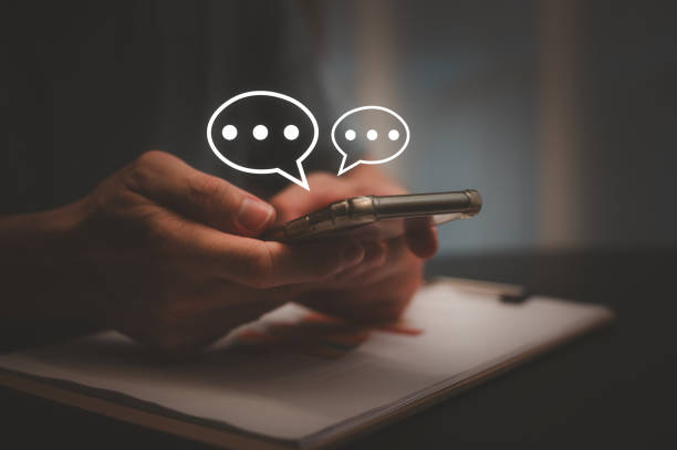online trading and Social Media Man analysing data chart and using smartphone typing on application communication digital web and social network concept. Social media application chat box