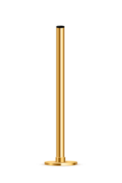 Metal pole, stand or pillar with polished surface. Gold realistic vertical cylinder pipe. 3D vector illustration Metal pole, stand or pillar with polished surface. Gold realistic vertical cylinder pipe. 3D vector illustration. brass stock illustrations