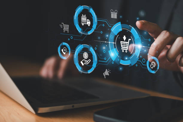 istock People hand using smartphone and laptop to make payment for online shopping application. After success it's show purchase order send to warehouse and making delivery process. Online banking. 2197071289