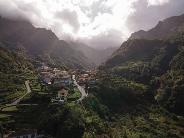 istock Faial, Typical Madeira Town Under Moody Sky, Aerial view 2197071917