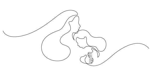 kobieta obejmująca dziecko - jeden rodzic stock illustrations