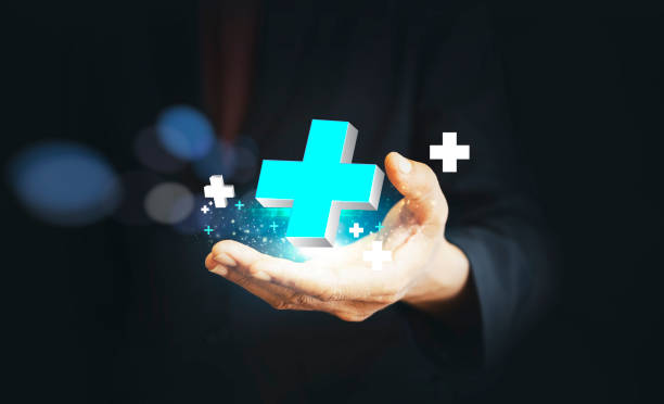 istock Businessman holding interacting with a blue plus sign, representing a mindset of positivity, mental health care, positive thinking mindset 2197083506