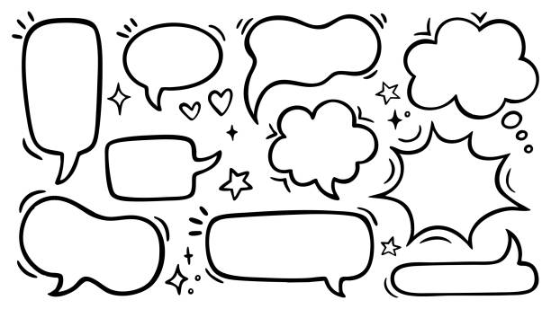 bildbanksillustrationer, clip art samt tecknat material och ikoner med set of hand drawn comic style speech bubbles on white background. - pratbubbla