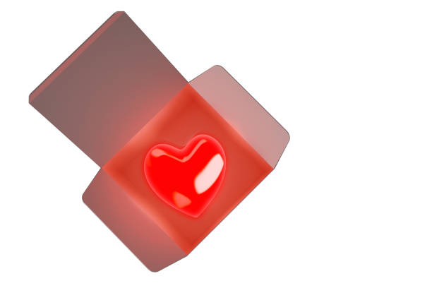 istock Glowing red heart inside a white gift box design romantic love Valentine's Day isolated White Background with Clipping Path 2197094312