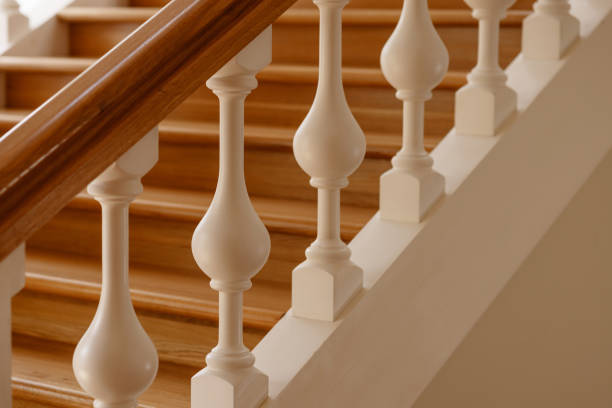 istock Luxurious wooden staircase with white balusters. 2197104729