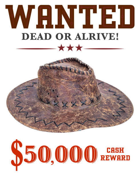 Wanted poster background with portrait of bandit for design on white