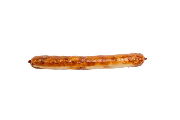 istock A long sausage is sitting on a white background 2197111147