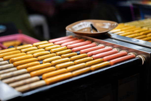 Traditional satay foods from Asian street food market, Bangkok - Thailand.