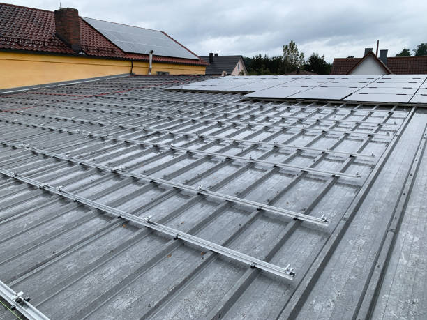 istock Aluminum Mounting Structures Installed on a Metal Roof for Future Solar Panels 2197112626