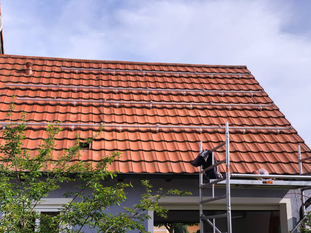 istock Red Tiled Roof with Aluminum Mounts for Future Solar Panel Installation 2197113916