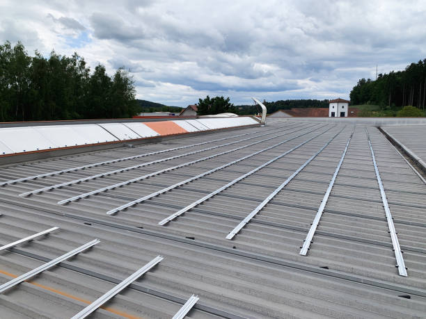 istock Aluminum Mounting Structures Installed on a Metal Roof for Future Solar Panels 2197114192
