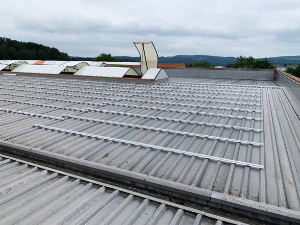 istock Aluminum Mounting Structures Installed on a Metal Roof for Future Solar Panels 2197114203