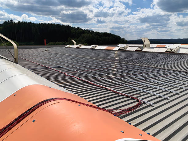 istock Aluminum Mounting Structures Installed on a Metal Roof for Future Solar Panels 2197114233