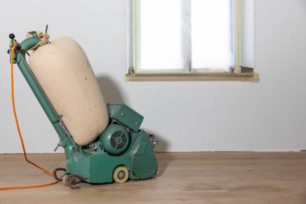 istock Floor Polishing Machine on Wooden Floor During Renovation Work 2197118454