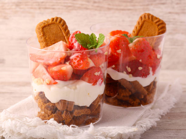 istock Biscoff  strawberry trifle dessert in cups 2197119862