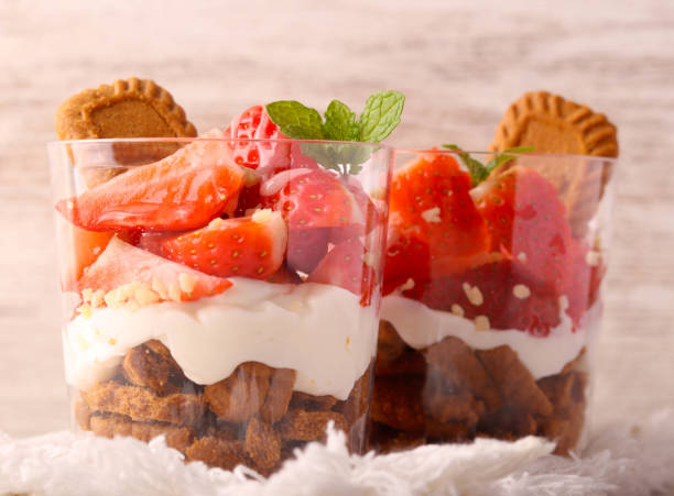 istock Biscoff  strawberry trifle dessert in cups 2197120209