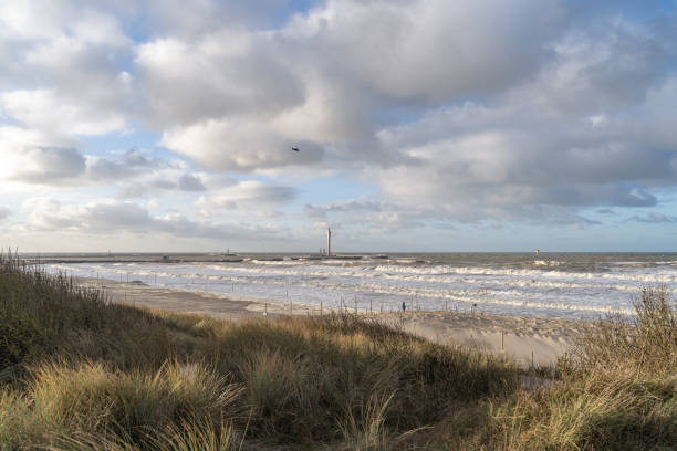 Scenic view of beach against sky, Ostende, Belgium