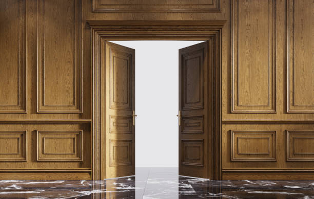 istock Classic luxury wooden apartment with open doors and boiserie. 2197128244