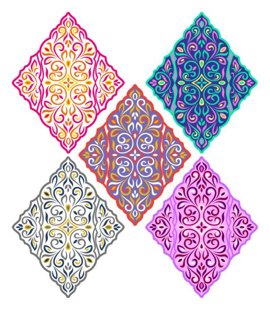 Oriental rhombus ornaments, 5 type Oriental rhombus ornaments, 5 type background of arabian scarf stock illustrations