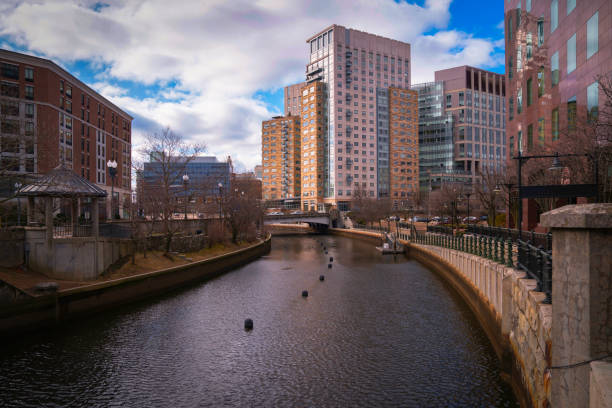 Providence City Skyline and Landmark Architecture at the Historic District in Rhode Island, USA: Metropolitan Tourist Attractions in New England of America
