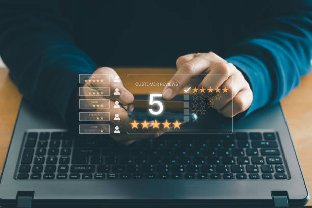 istock Customer review satisfaction feedback survey concept. User give rating to service experience on online application. Customer can evaluate quality of service leading to reputation ranking of business. 2197136155