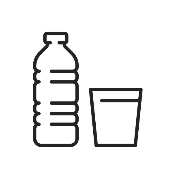 illustrazioni stock, clip art, cartoni animati e icone di tendenza di acqua bere icone di linea sottile. tratto modificabile e pixel perfetto su sfondo trasparente - bottiglia