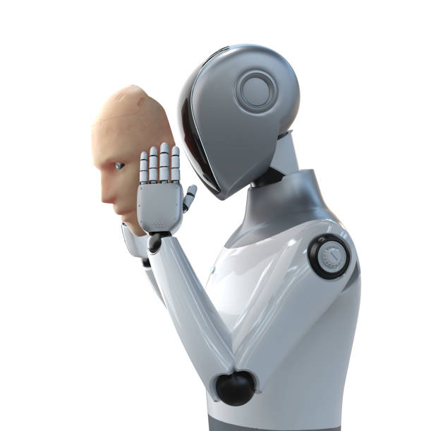 3d rendering humanoid robot or cyborg wear human like skin isolated on white
