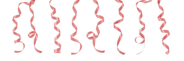 istock Rose gold pink ribbon satin bow curly scroll set isolated on white background with clipping path for Valentine day, birthday present and wedding anniversary design decoration 2197145544
