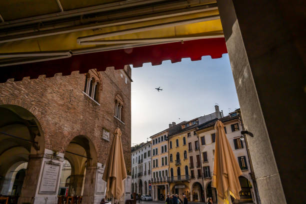 Plane in sky over Treviso in Italy