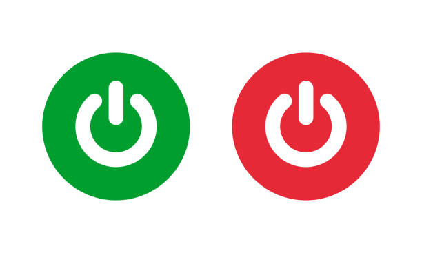 stockillustraties, clipart, cartoons en iconen met green power on and red power off solid round icons, start stop vector buttons, switch on off pictogram - in en uitschakelen