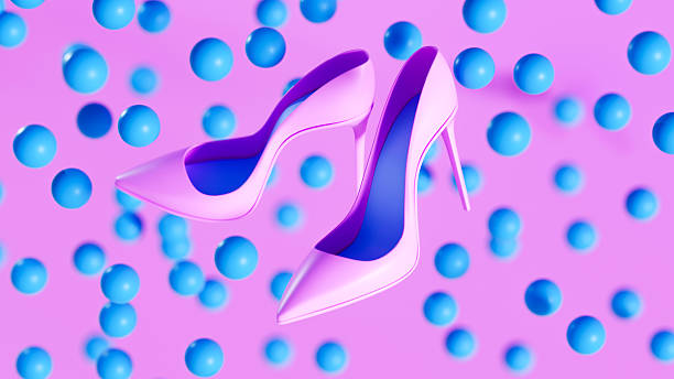 A 3D-rendered concept featuring a pair of elegant high heels surrounded by blue spheres on a pink background, symbolizing style, femininity, and luxury. Ideal for fashion enthusiasts, stylists, and luxury consumers, this illustration is perfect for fashion promotions, style blogs, and luxury brand campaigns, highlighting elegance, sophistication, and modern design with a vibrant and chic aesthetic.