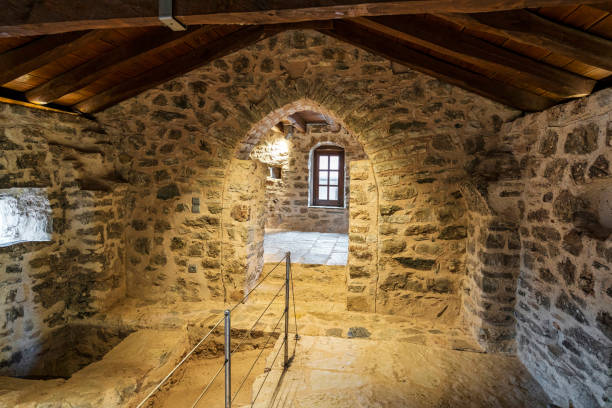 istock Rustic Stone Room with Wooden Ceiling in Andromonastiro 2197182376