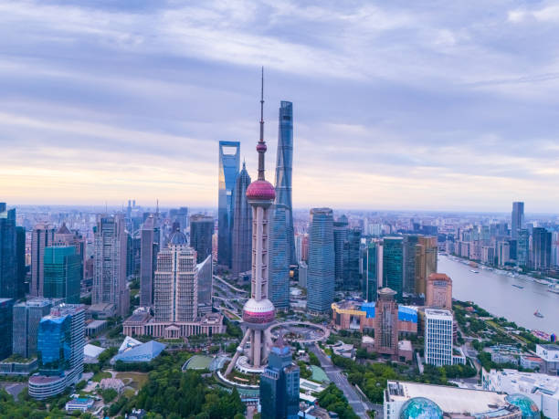 istock Aerial view of shanghai skyline at sunrise 2197190837