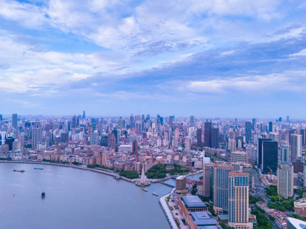 istock Aerial view of shanghai skyline at sunrise 2197190844