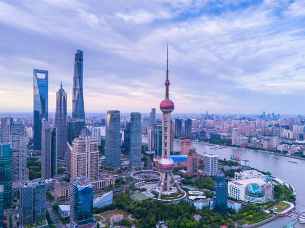 istock Aerial view of shanghai skyline at sunrise 2197190849