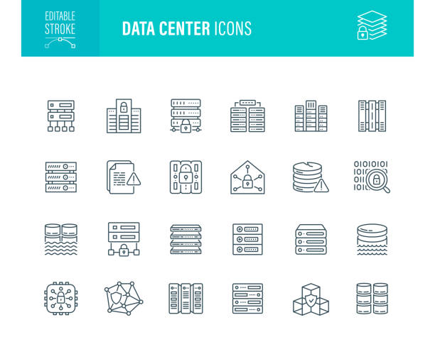 ilustrații de stoc cu pictograme centru de date stroke editabil - centru de date