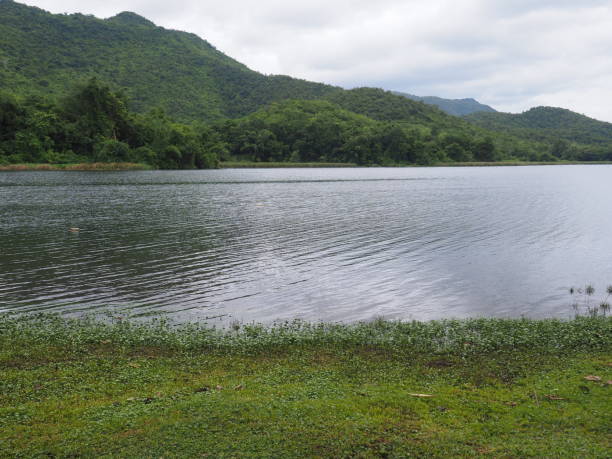 istock Tranquil Lake and Green Hills Under Cloudy Sky 2197197167
