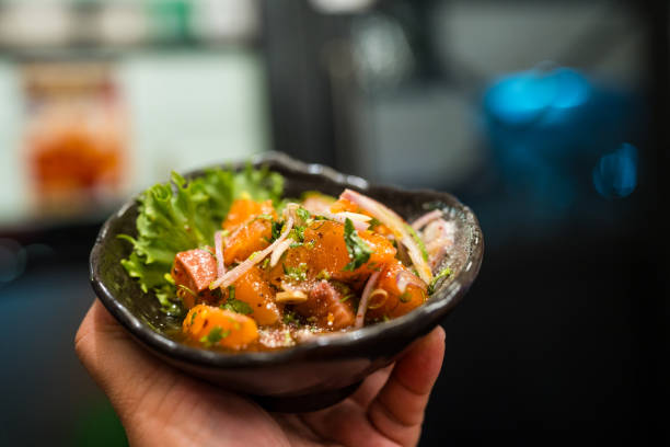 istock Salmon Larb or Laap is a spicy salmon salad 2197204683