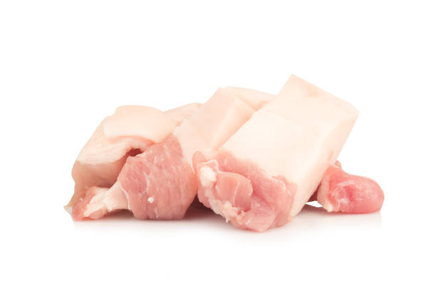 istock streaky pork piece cube isolated on white background. pile 2197205003