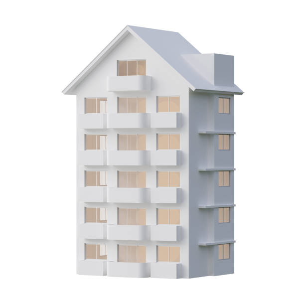 istock Simple style white apartment building isolated on white background with clipping path 3d render 2197209327