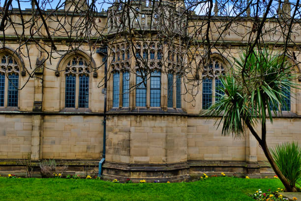 istock Stone Building Exterior with Gothic Windows and Landscaping  in Manchester, UK. 2197209401
