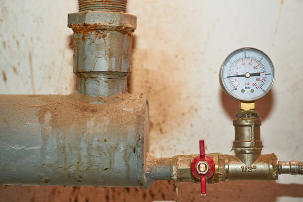 istock Pressure sensor, meter and faucet on the water pipe in the basement 2197214783