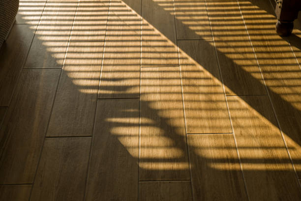 istock Bright light enters through windows and casts dark shadows on the floor 2197214824