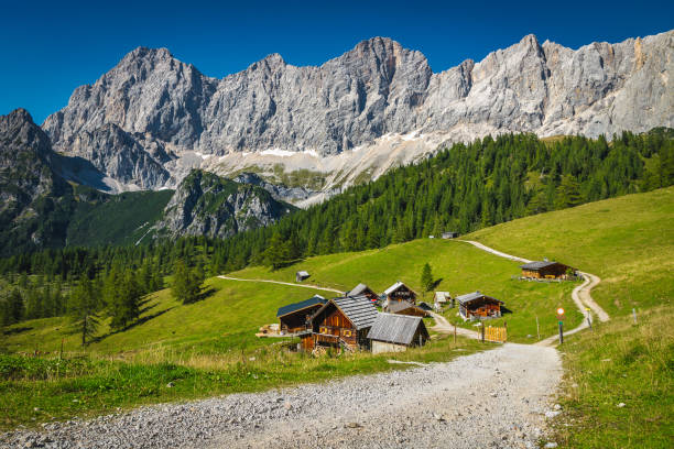 istock Scattered wooden chalets on the slope, Ramsau am Dachstein, Austria 2197223783