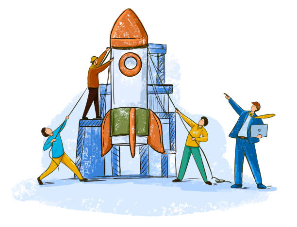 istock Startup new business project. Teamwork on starting a new business. The emergence of the idea. Cooperation of professionals. Business background. Launch of a spaceship. Vector isolated creative concept 2197225018