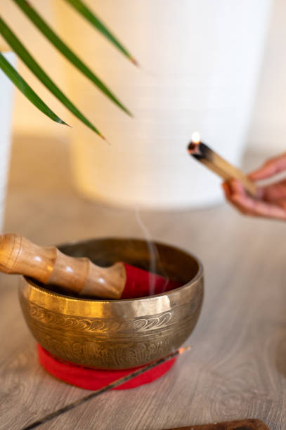istock Meditation bowl and yoga mat. 2197233240
